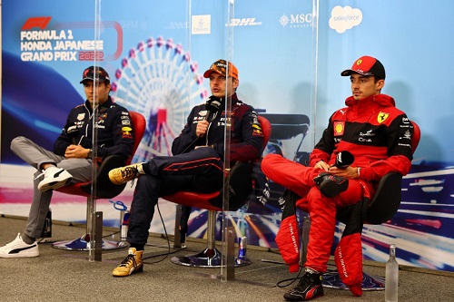 Press call - Max VERSTAPPEN (Red Bull Racing), Sergio PÉREZ (Red Bull Racing) and Charles LECLERC (Ferrari) Photo by FIA