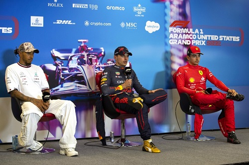 Press call - Max VERSTAPPEN (Red Bull Racing), Lewis HAMILTON (Mercedes) and Charles LECLERC (Ferrari) photo by FIA