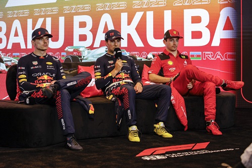 Sergio PÉREZ (Red Bull Racing), Max VERSTAPPEN (Red Bull Racing) and Charles LECLERC (Ferrari) Photo by FIA