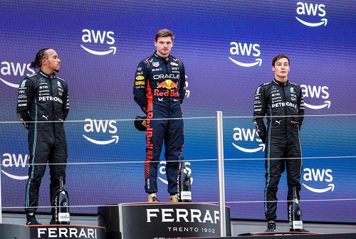 Max VERSTAPPEN (Red Bull Racing), Lewis HAMILTON (Mercedes) and George RUSSELL (Mercedes) - Photo by FIA
