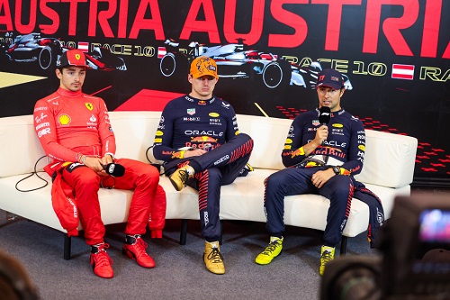 Max VERSTAPPEN (Red Bull Racing), Charles LECLERC (Ferrari) and Sergio PÉREZ (Red Bull Racing) - Photo by FIA